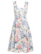 Matchesfashion.com Ephemera - Bloom Floral Print Cotton Dress - Womens - Blue Print