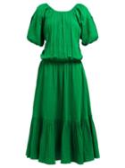 Matchesfashion.com Rhode Resort - Frida Puffed Sleeve Tiered Cotton Dress - Womens - Green