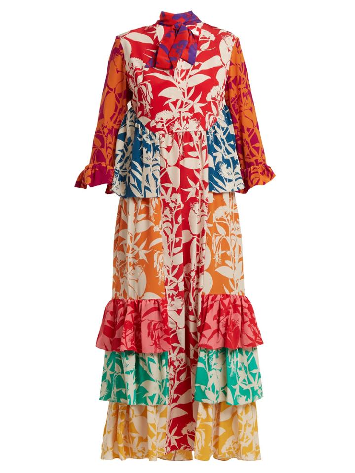 Borgo De Nor Aude Floral-print Ruffle Silk Dress