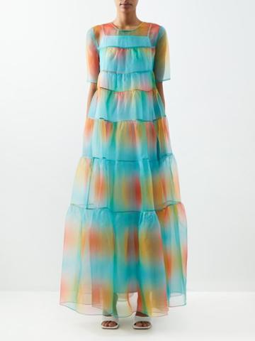 Staud - Hyacinth Banded Organza Maxi Dress - Womens - Blue Multi