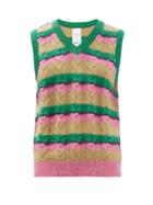 Matchesfashion.com Ashish - Striped Sequinned Cable Knit Tank Top - Womens - Pink Multi