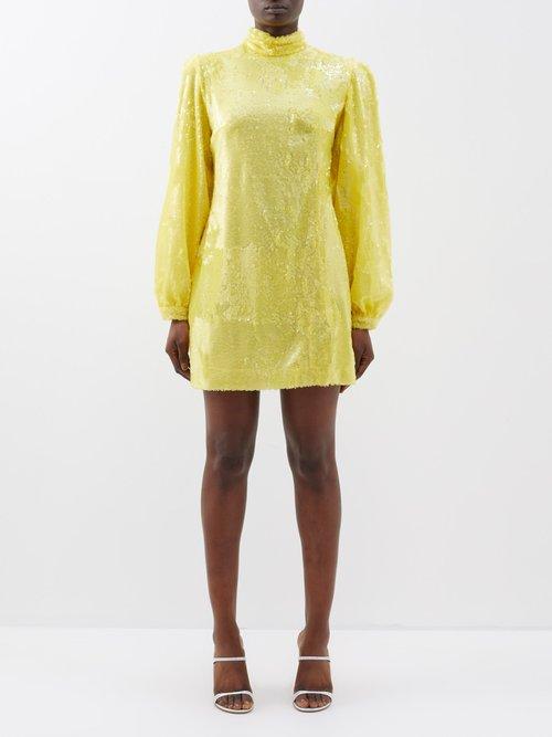 Raquel Diniz - Elle Sequin High-neck Mini Dress - Womens - Yellow
