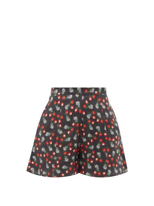 Muzungu Sisters - June Snail-print Linen Shorts - Womens - Black Print