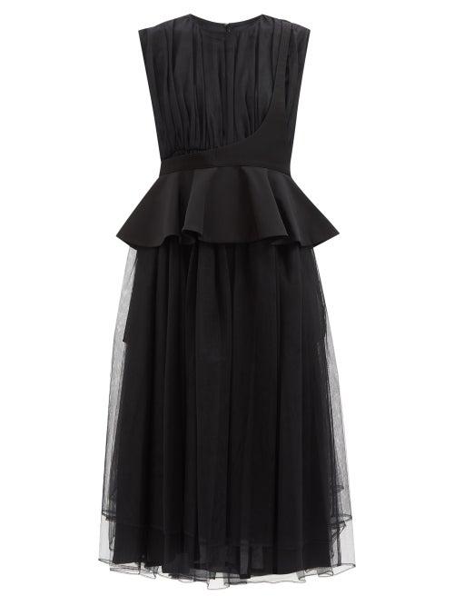 Noir Kei Ninomiya - Gathered Crepe And Tulle Midi Dress - Womens - Black