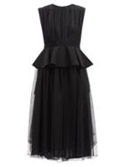 Noir Kei Ninomiya - Gathered Crepe And Tulle Midi Dress - Womens - Black