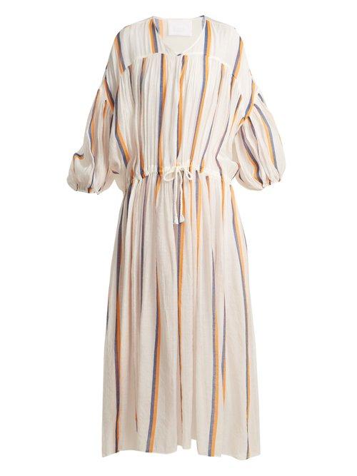 Matchesfashion.com Love Binetti - Dropped Shoulder Striped Cotton Dress - Womens - Orange Navy