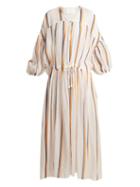Matchesfashion.com Love Binetti - Dropped Shoulder Striped Cotton Dress - Womens - Orange Navy