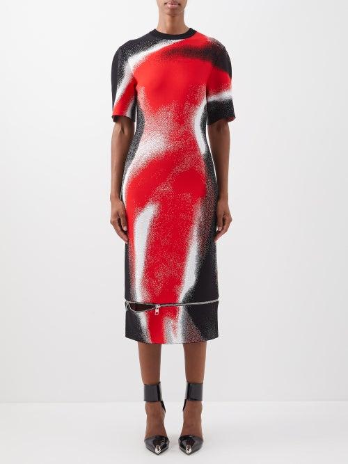 Alexander Mcqueen - Spray Paint-jacquard Zipped-hem Knit Dress - Womens - Red Multi