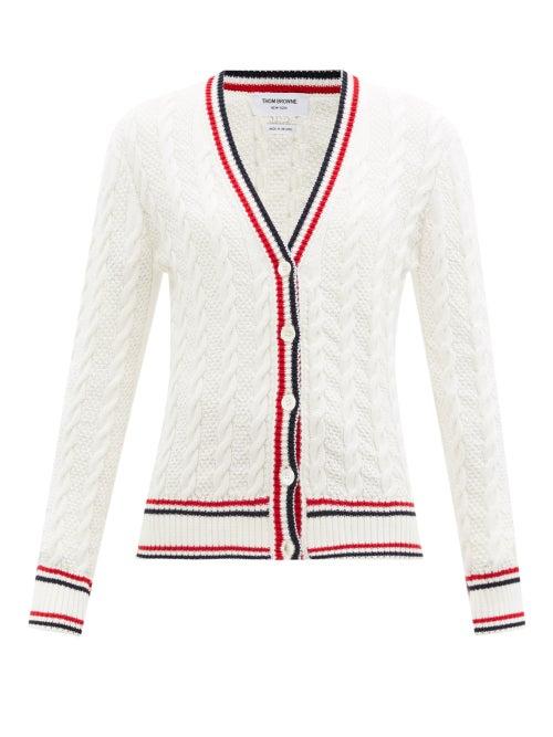 Matchesfashion.com Thom Browne - Cable-knit Tricolour-striped Cotton Cardigan - Womens - White