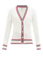 Matchesfashion.com Thom Browne - Cable-knit Tricolour-striped Cotton Cardigan - Womens - White