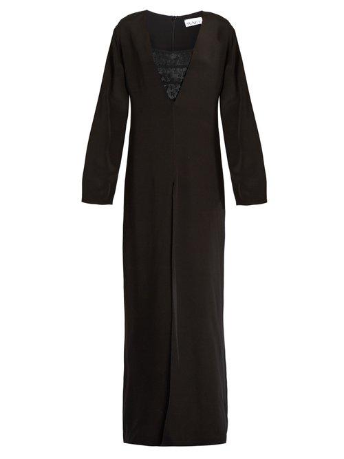 Matchesfashion.com Raey - Lace Bralette And Split Leg Silk Jumpsuit - Womens - Black