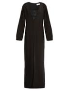Matchesfashion.com Raey - Lace Bralette And Split Leg Silk Jumpsuit - Womens - Black
