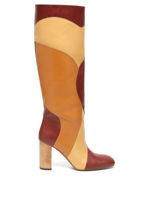 Matchesfashion.com Ssone - Tina Knee High Patchwork Leather Boots - Womens - Burgundy Multi