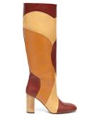 Matchesfashion.com Ssone - Tina Knee High Patchwork Leather Boots - Womens - Burgundy Multi