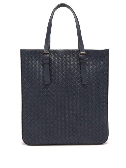 Matchesfashion.com Bottega Veneta - Intrecciato Leather Tote - Mens - Navy