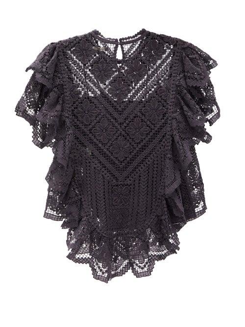 Matchesfashion.com Isabel Marant - Zainos Ruffled Crocheted-lace Top - Womens - Black