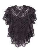 Matchesfashion.com Isabel Marant - Zainos Ruffled Crocheted-lace Top - Womens - Black