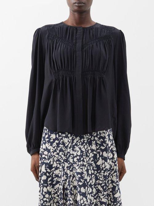 Isabel Marant - Nyme Gathered Silk-crepe De Chine Top - Womens - Black
