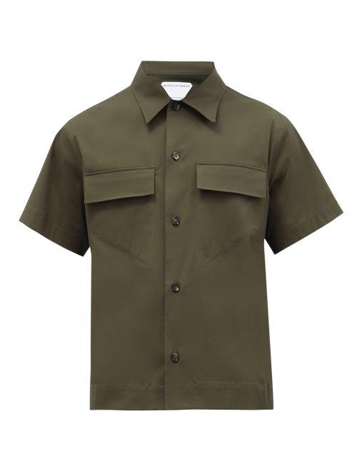 Matchesfashion.com Bottega Veneta - Chest-pocket Cotton-blend Canvas Shirt - Mens - Khaki