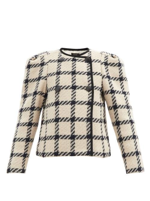 Matchesfashion.com Isabel Marant - Kingy Gathered-shoulder Checked Jacket - Womens - Black White