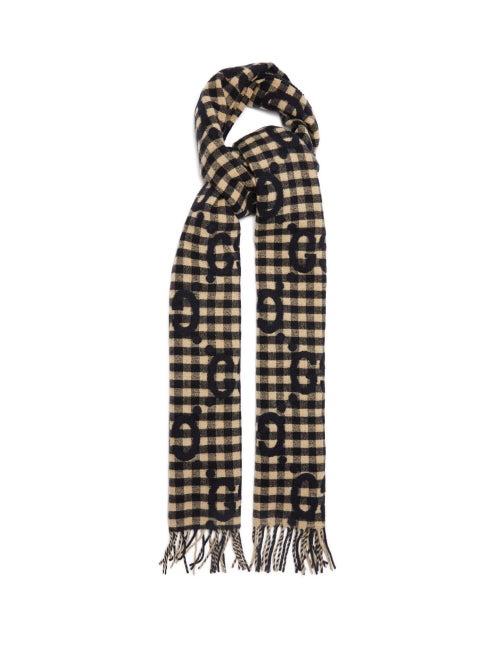 Gucci - Gg-jacquard Checked Wool-blend Scarf - Mens - Navy