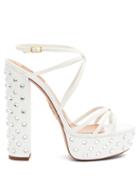 Matchesfashion.com Aquazzura - Disco Crystal-embellished Leather Platform Sandals - Womens - White