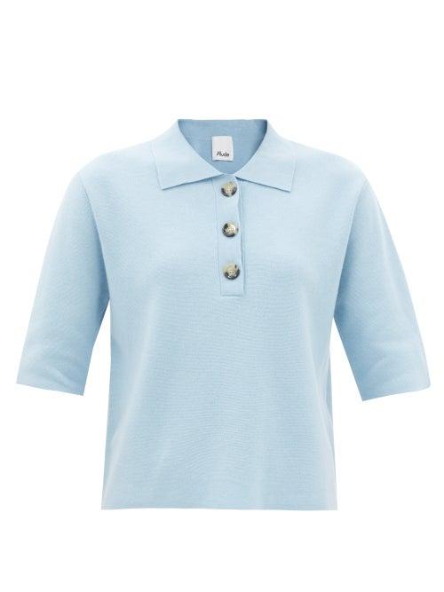 Allude - Quarter-button Cotton-blend Polo Shirt - Womens - Light Blue