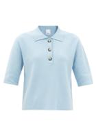 Allude - Quarter-button Cotton-blend Polo Shirt - Womens - Light Blue