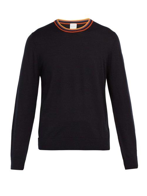 Matchesfashion.com Paul Smith - Artist Stripe Trimmed Wool Sweater - Mens - Navy