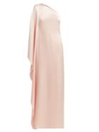 Matchesfashion.com Osman - Oleander Cape Sleeve One Shoulder Satin Gown - Womens - Light Pink