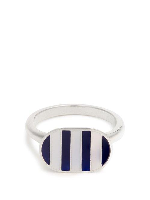 Matchesfashion.com Jessica Biales - Enamel & Sterling Silver Ring - Womens - Blue