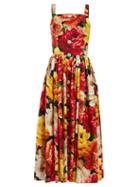 Matchesfashion.com Dolce & Gabbana - Floral Print Patch Pocket Midi Dress - Womens - Orange Multi