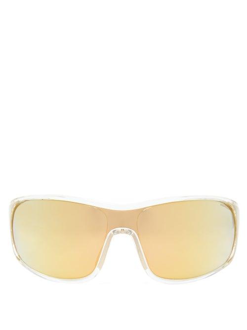 Matchesfashion.com Moncler - Mirrored-lens Logo-stripe Acetate Cycle Sunglasses - Mens - Yellow
