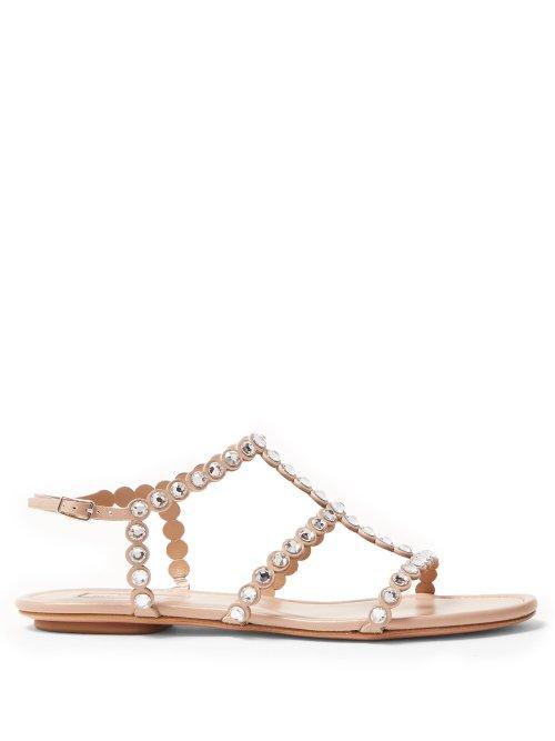 Matchesfashion.com Aquazzura - Tequila Crystal Embellished Leather Sandals - Womens - Nude