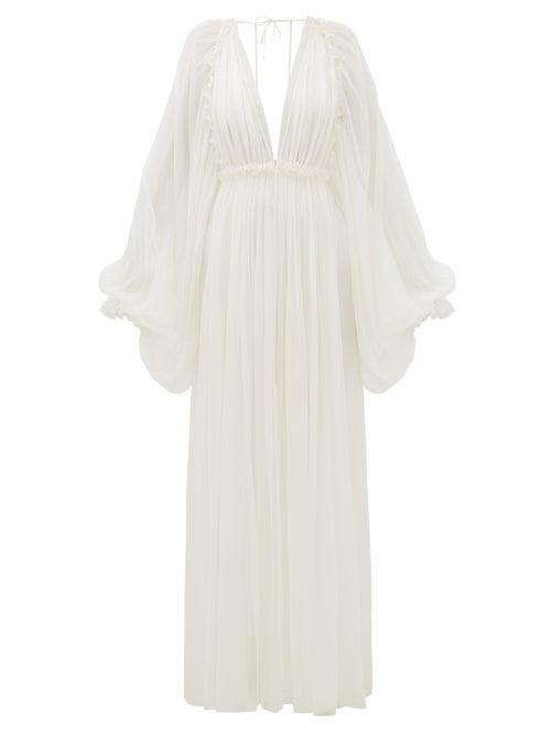 Matchesfashion.com Maison Rabih Kayrouz - Draped-sleeve Empire-waist Silk-chiffon Gown - Womens - Cream