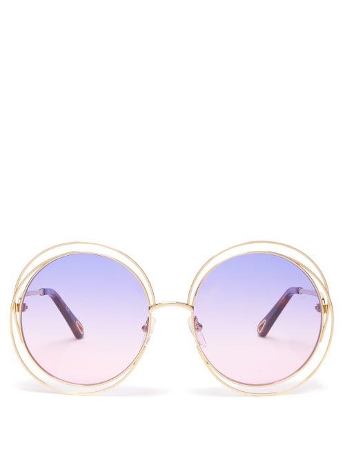 Matchesfashion.com Chlo - Carlina Round Metal Sunglasses - Womens - Orange Gold