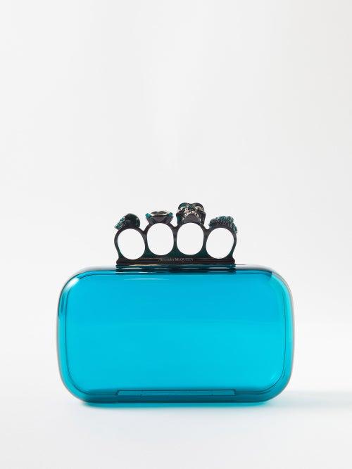 Alexander Mcqueen - Skull Four Ring Plexiglass Clutch Bag - Womens - Blue