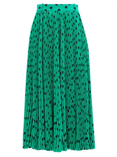 Matchesfashion.com Balenciaga - Logo-jacquard Polka-dot Silk Skirt - Womens - Green Print