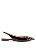 Matchesfashion.com Christian Louboutin - Drama Stud Embellished Patent Leather Flats - Womens - Black