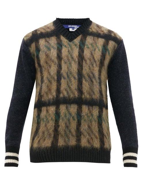 Matchesfashion.com Junya Watanabe - Brushed Jacquard Wool Blend Sweater - Mens - Khaki Navy
