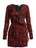 Matchesfashion.com Raquel Diniz - Anna Floral Print Silk Crepe Dress - Womens - Black Red