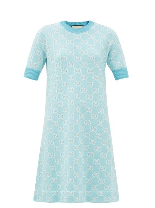 Matchesfashion.com Gucci - Gg-jacquard Wool-blend Mini Dress - Womens - Blue White