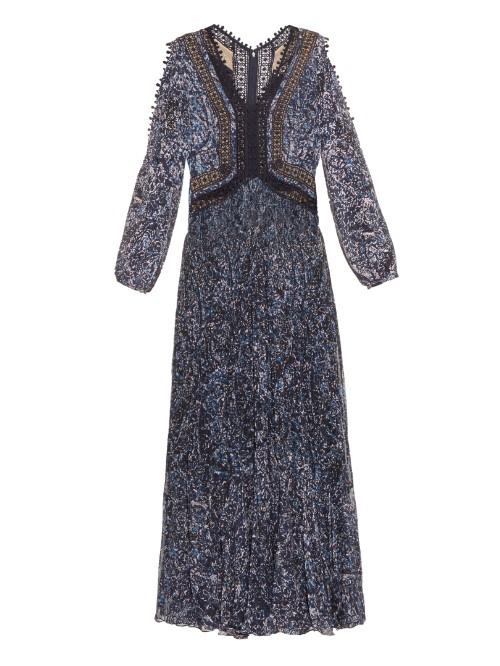 Rebecca Taylor Deep V-neck Abstract-print Pleated Dress
