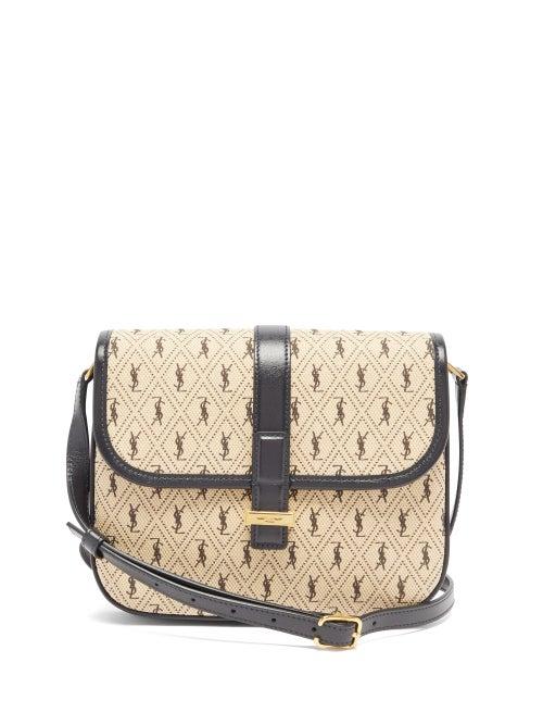 Matchesfashion.com Saint Laurent - Ysl-print Leather-trim Cotton-canvas Satchel - Womens - Beige Multi