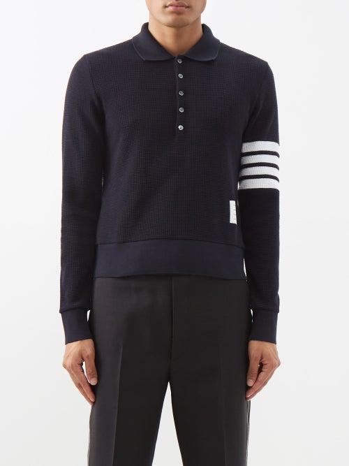 Thom Browne - Four-bar Waffle-knit Polo Shirt - Mens - Navy