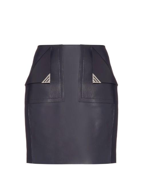 Mugler Front-pocket Leather Mini Skirt