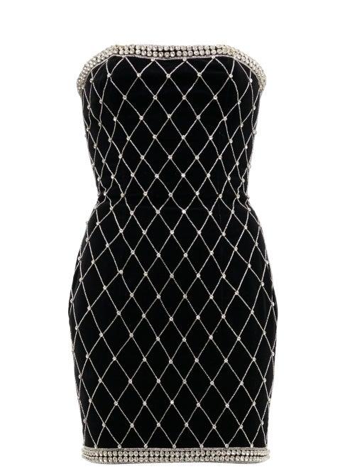 Matchesfashion.com Balmain - Crystal Embellished Velvet Mini Dress - Womens - Black Silver