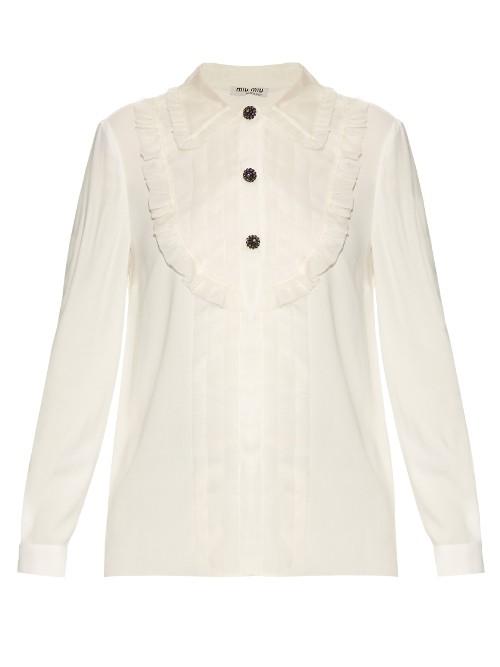Miu Miu Crepe Shirt With Silk-organza Trim