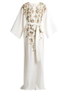 Oscar De La Renta Embroidered Lam Silk-crepe Gown
