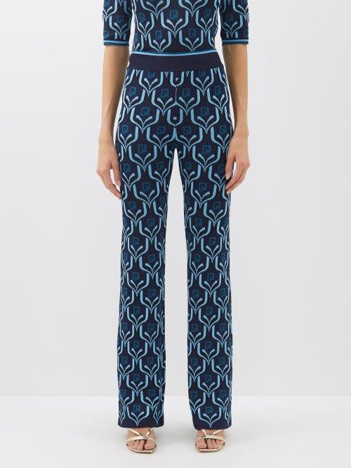 Paco Rabanne - High-rise Jacquard-knit Trousers - Womens - Blue Multi